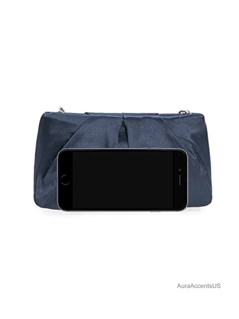 Satin Pleated Evening Clutch with Removable Chain and Pearl Straps